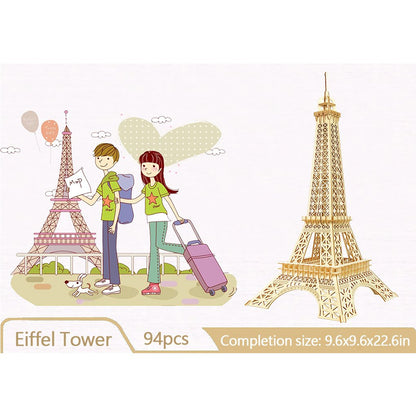 Bitopbi 3D Wooden Puzzles Laser Engraving DIY Safe Assembly Constructor Kit Toy for Teens and Adults, World Famous Buildings Mechanical 3-D Models for Self-Assembly (Eiffel Tower)