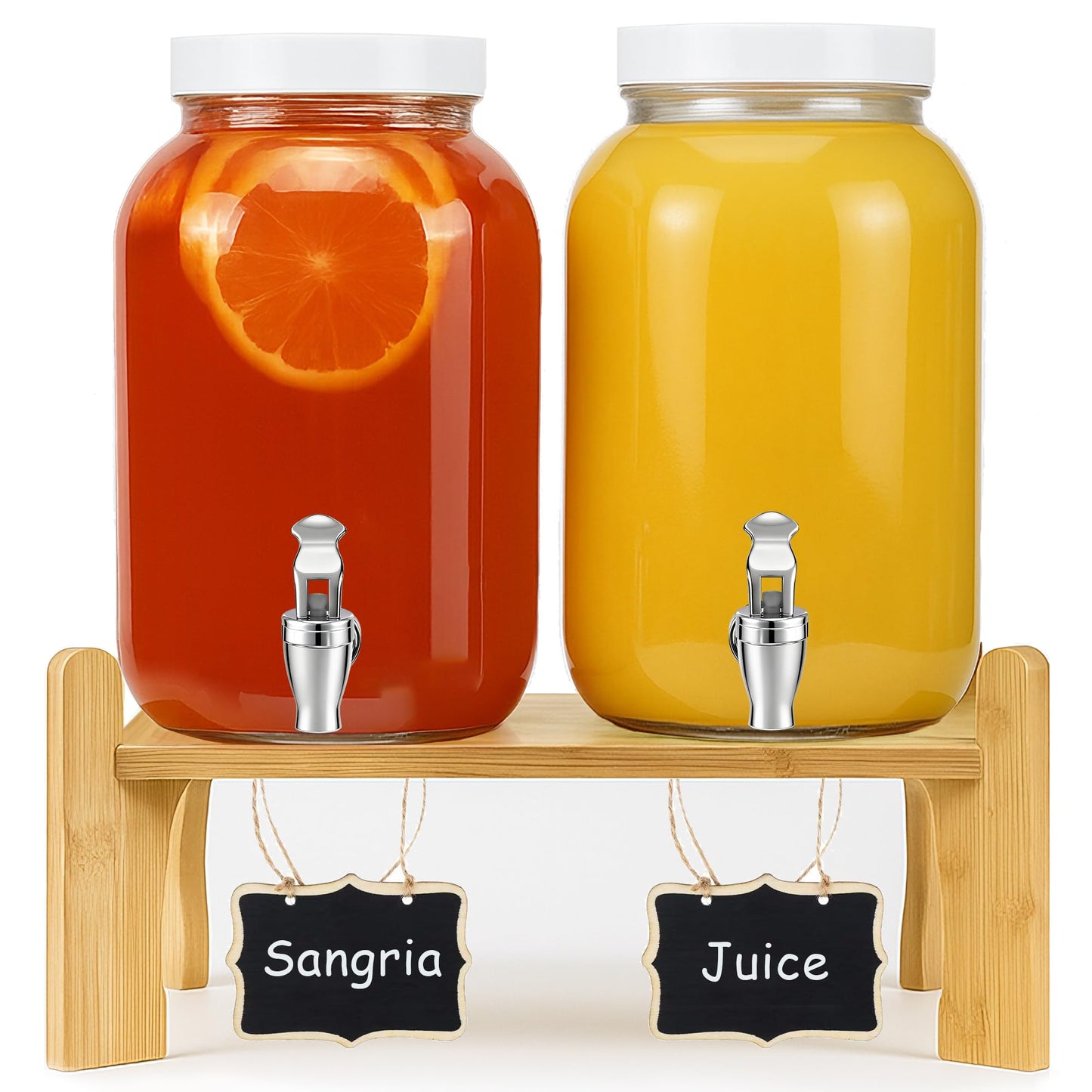 1 Gallon Large Glass Drink Dispensers with Stand for Parties, Glass Iced Beverage Dispensers with Spigot, Reusable Water Dispenser Countertop (2 Pack)