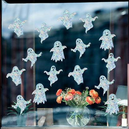 GORGECRAFT 16Pcs 4 Styles Halloween Window Clings Ghost Rainbow Window Decals Non-Adhesive Prism Windows Stickers Suncatcher Anti-Collision Cling to Save Birds from Door Collision Strike for Home