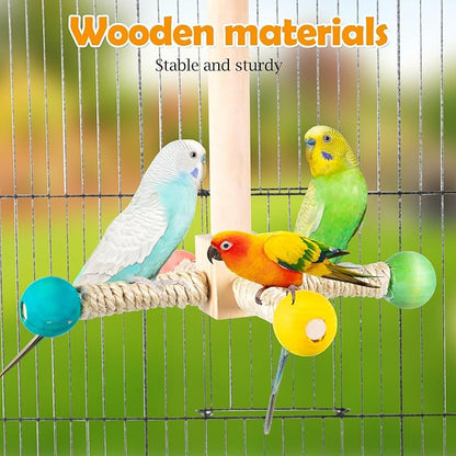 FrgKbTm Rotating Bird Perches Toy, Interactive Spinning Parrot Parakeet Toys, Wooden Exercise Stand Bird Cage Accessories for Budgies,Cockatiels,Small Birds