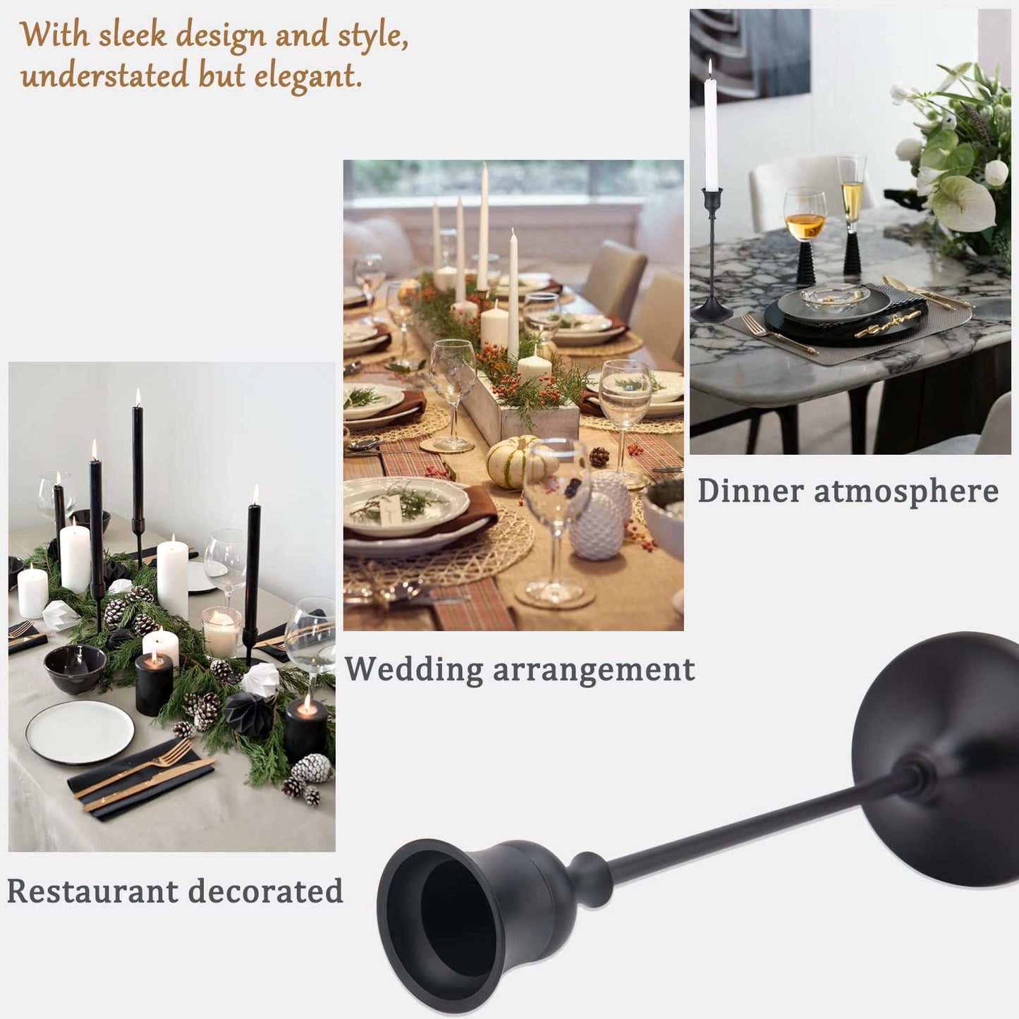 Black Candle Holders Set of 6, Candle Stick Candle Holder Black, Matte Black Taper Candle Holders for Home Decor, Wedding, Dinning, Party