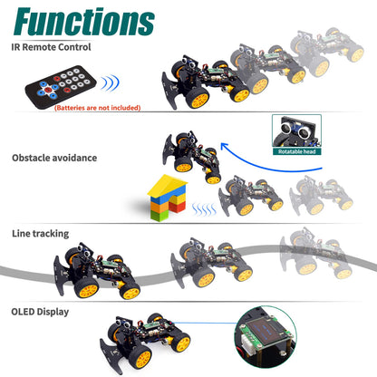 Adeept Smart Car Kit Compatible with Raspberry Pi Pico, Line Tracking, Obstacle Avoidance, Colorful Light, DIY STEM IR Remote Controlled Educational Robot Car Kit with MicroPython Code and Tutorials