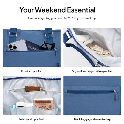 Travel Duffle Bag for Women, 40L Weekender Bags Airline Approved Carry On with Shoe Compartment & Waterproof Wet Pocket, Durable Nylon Weekender Overnight Bag for Travel, Gym, Business Trip, Blue