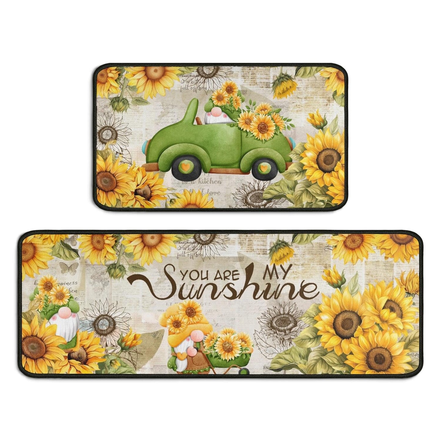 Ghroiep 2 Piece Sunflower Kitchen Decor Rugs Set, Farmhouse Country Dwarf Kitchen Rugs and Mats Non Skid Washable Absorbent Microfiber Kitchens Accessories Decoration Floor Mats 17"x47"+17"x30"
