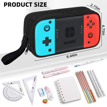 JIRAIKEI Gamer Pencil Case for Boys, Large Boys Pencil Pouch for Kids Teens School, Big Capacity Pen Box Pen Bag Organizer with 2 Compartments & Zipper