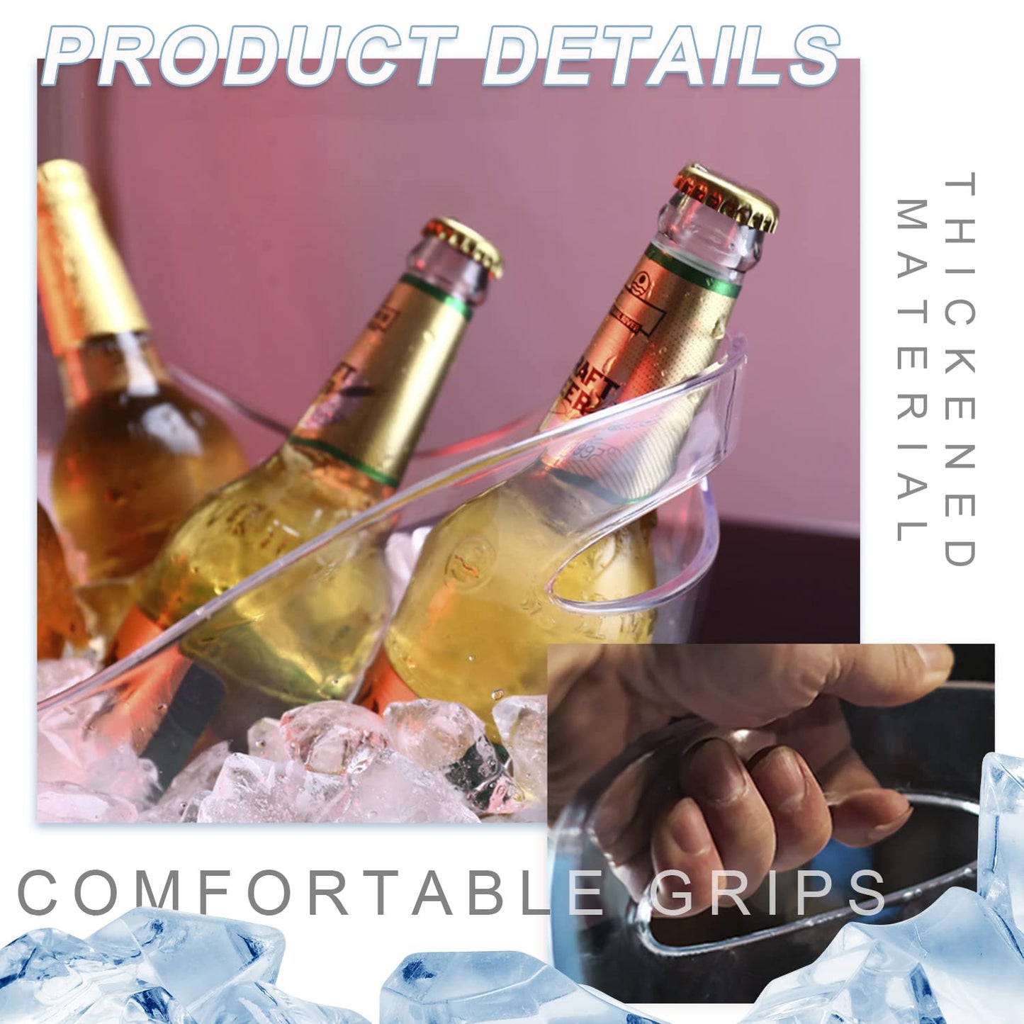 Mwellewm Beverage Tubs for Parties Plastic Ice Bucket for Cocktail Bar Clear Acrylic Wine Bucket with Scoops Drink Bucket Cooler for Chiller Bin for Champagne or Beer (8 L, 4 L)