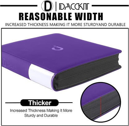 D DACCKIT Card Binder 16 Pocket - Fits 1024 Cards，4X4 Ringless Card Album with Sleeves for Trading Cards & Sports Cards（Model A，Classic Purple）