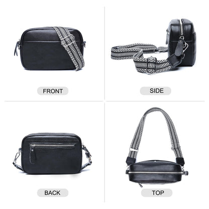 Utenwat Small Crossbody Bags for Women Genuine Leather, Guitar Strap Shoulder Handbag Purse Camera Bag with Rfid Card Slots, Black