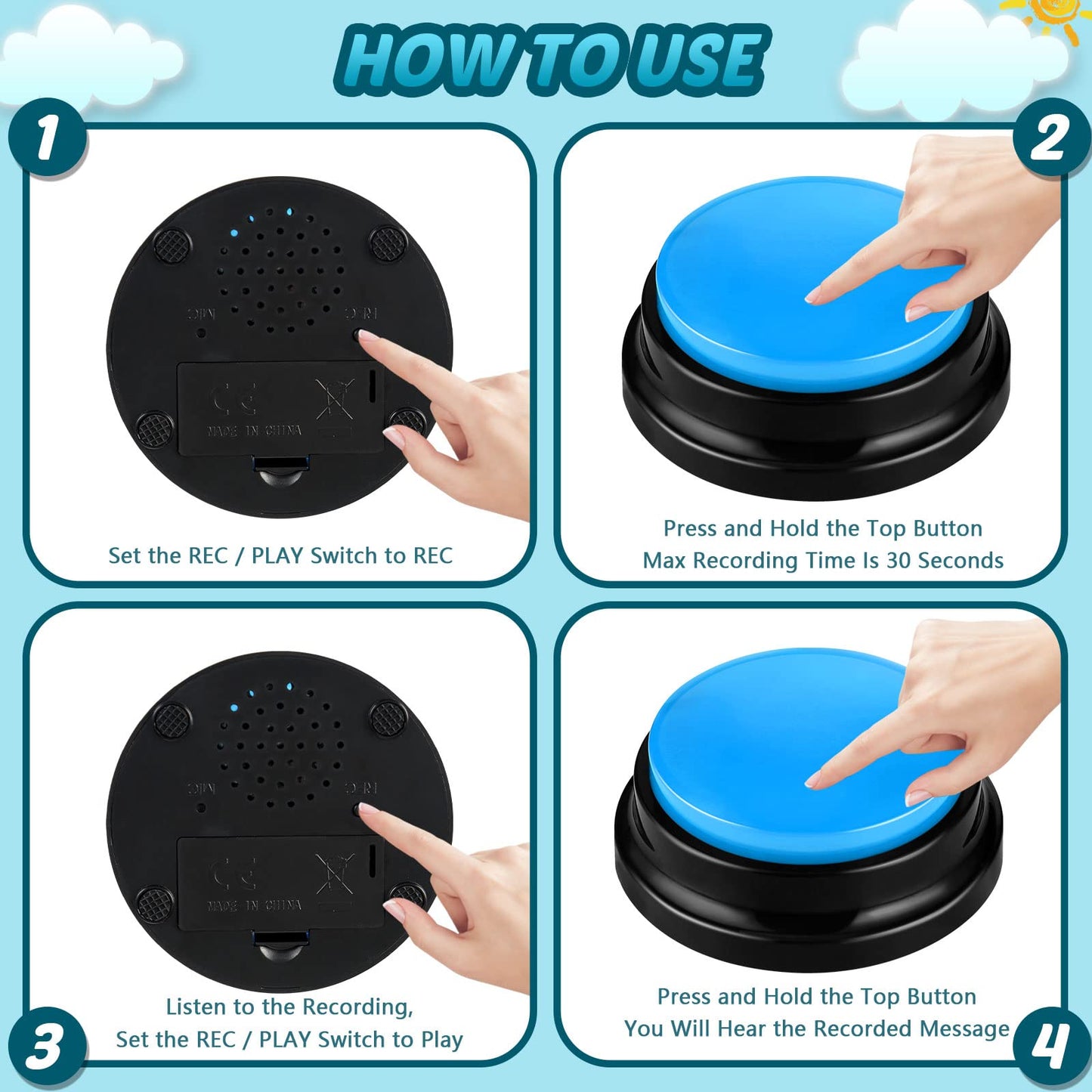 Jerify 12 Packs Recordable Answer Buzzers Learning Recording Sounds and Lights Buzzers Game Show Classroom Communication Buttons for Family Game Study Office Trivia Nights Red Blue