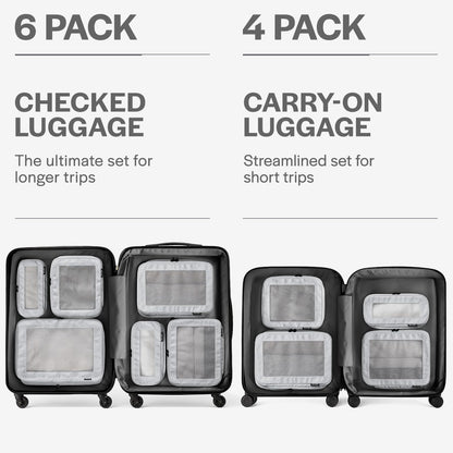 Aerotrunk Compression Packing Cubes for Travel - Luggage Organizer Bags - Double Zipper Packing Cubes for Suitcases (4-Pack, Light Grey)