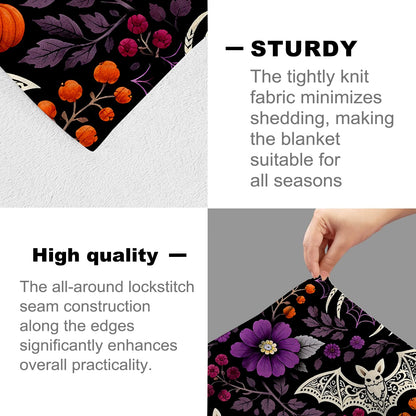 cromcu Halloween Bat Blanket Soft Lightweight, Gothic Spider Pumpkin Floral Flannel Throw Blankets for Bed Sofa Office RV Travel Bathroom Home Spooky Purple Decor, Goth Lovers Gifts 60"X50"