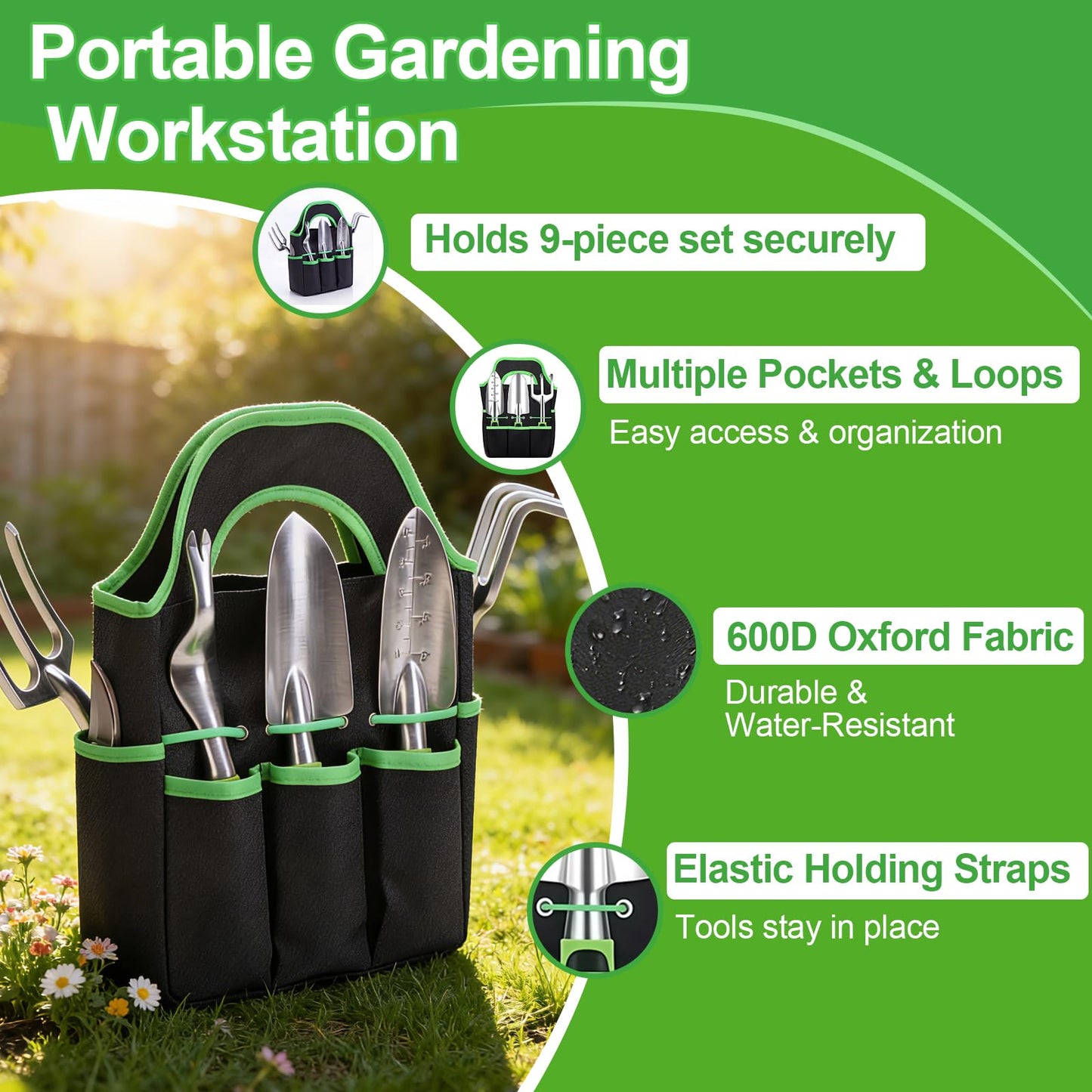 AOZUO Garden Tools Set - Rust-Proof Aluminum Gardening Tools Set with Organizer Handbag, Durable Garden Tool Set - Gardening Gifts for Women and Men