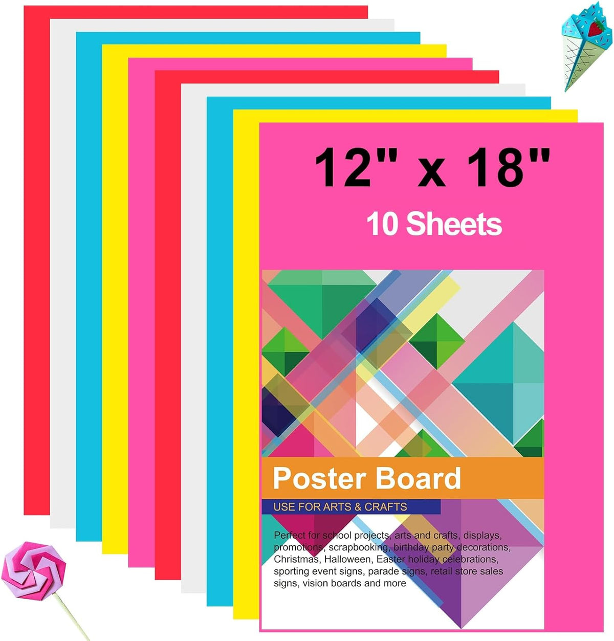 10 Pcs Poster Board Colorful Paper 12x18, ROOKEA Vision Boards Bulk Blank Graphic Display Posterboard Card Paper for Kids School Classroom Arts Craft Projects Drawing Scrapbooking
