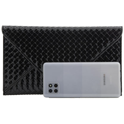 JNB Glossy Envelope Clutch Purse for Women, Faux Patent Leather Evening Bag with Detachable Chain Strap, Magnetic Snap Closure, Zipper Pocket, Black with Gold Hardware