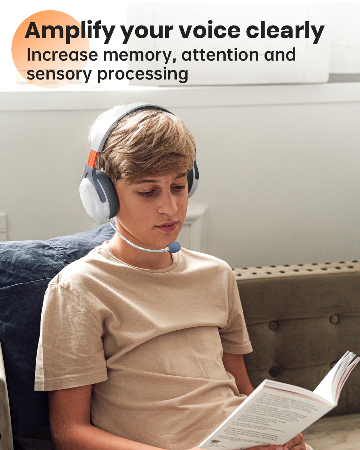 VOXii Auditory Feedback Wireless Headphones - Brain Training Bluetooth Headphones, Enhanced Speech, Language, Memory and Attention, for You and Your Children, Help with Autism ADHD (White)