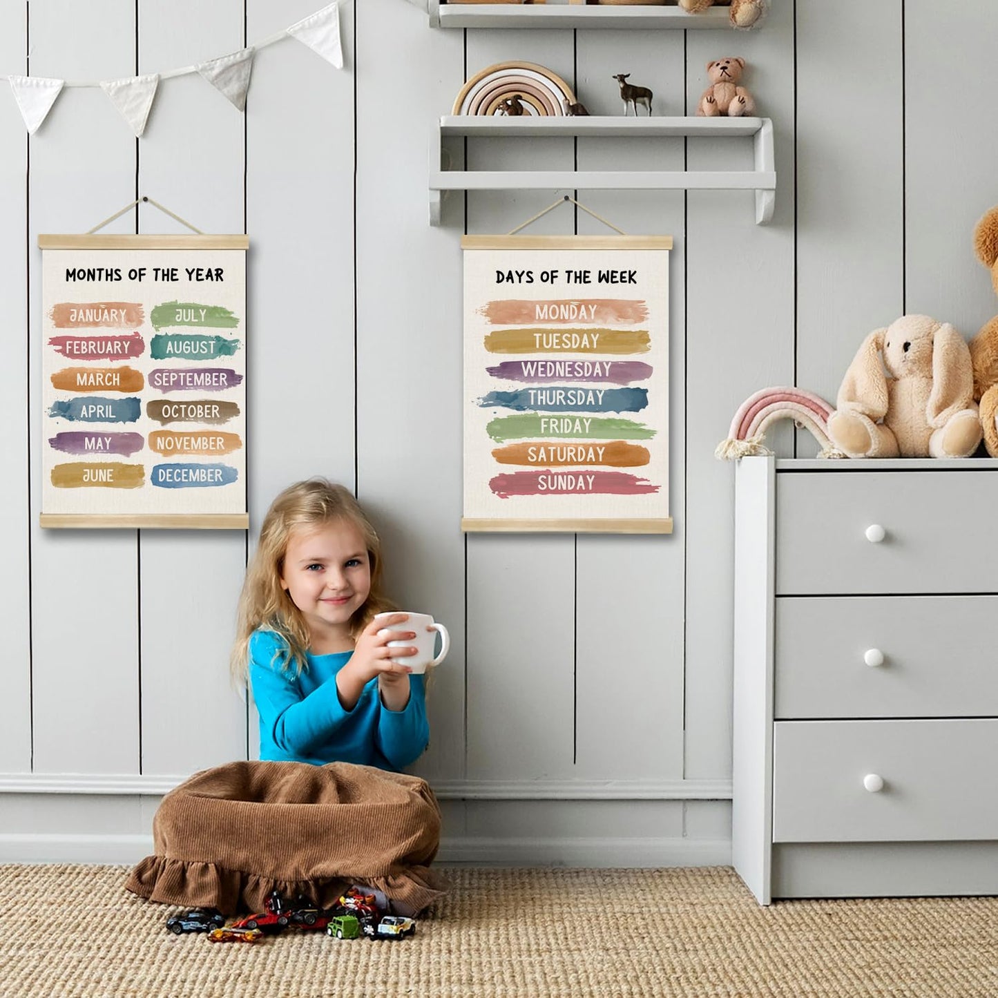 You found a duck Days of the Week and Months of the Year Wall Art Poster Set of 2,Toddlers Learning Educational Canvas Posters for Preschool Classroom Nursery,Kids Room Decor 14x18.5inch (LKY03)