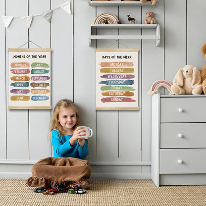 You found a duck Days of the Week and Months of the Year Wall Art Poster Set of 2,Toddlers Learning Educational Canvas Posters for Preschool Classroom Nursery,Kids Room Decor 14x18.5inch (LKY03)