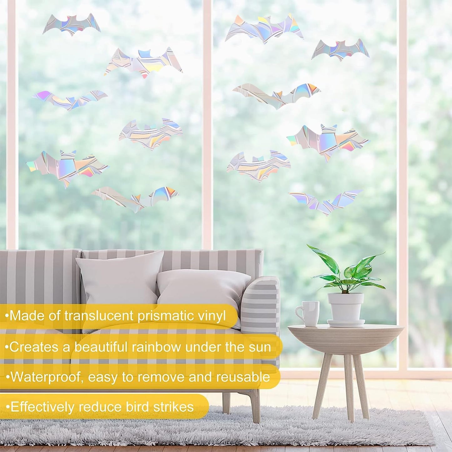 Shawula 45PCS Bat Window Clings - Anti-Collision Decals to Save Birds From Collisions, Non-Adhesive Prismatic Vinyl Clings (Bat)
