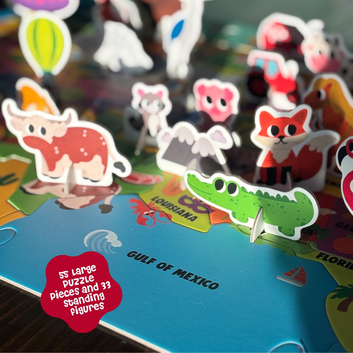 Dinomini Giant USA Map Puzzle for Kids - with Interactive Standing Figures - Floor Puzzles for Kids Ages 3-5 - Preschool Learning Activities - Learning & Educational Toys