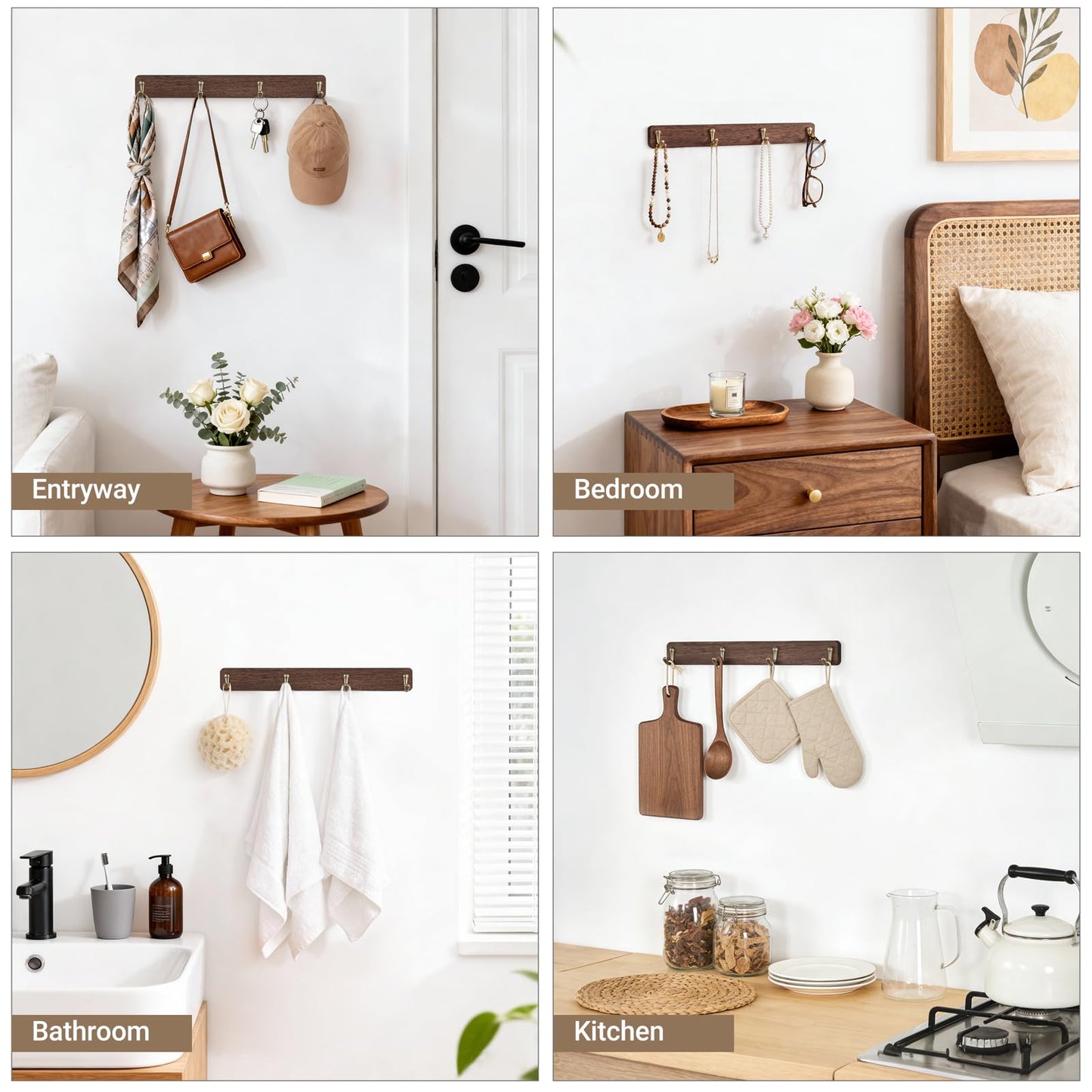 Mkono Coffee Mug Holder Wall Mounted Rustic Coffee Mug Rack with 8 Hooks Metal Display Shelf Wooden Tea Cup Organizer Hanger for Kitchen Dining Room Cabinet Coffee Bar,Set of 2 (Brown)