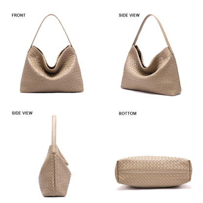 Woven Tote Womens Shoulder Handbags: Vegan Leather Crossbody Bag - Elegant Satchel Purse for Travel - Daily Bucket Bags (Khaki)