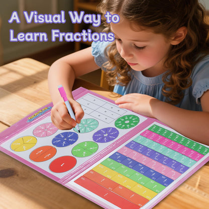 Magnetic Fraction Educational Puzzle with Fraction Tiles & Circles, Math Manipulatives Montessori Learning Toys to Help Kids Learn Fractions and Build Early Math Skills (Pink)