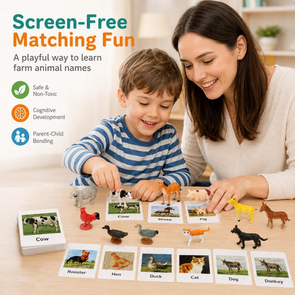 Montessori Farm Animal Matching Game, 12PCS Realistic Farm & Poultry Animal Figurines with Flash Cards, Preschool Educational Learning Toys for Toddlers Kids, Homeschool Language Sensory Toy