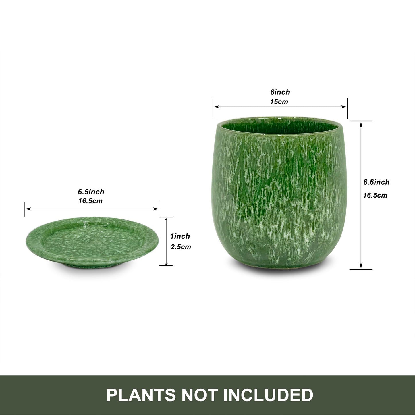 Chralji GIFTWARE 6 in Ceramic Plant Pot with Saucer，Indoor Plant Pot for Plants, Flower Pot with Drainage，Reactive Glaze Green