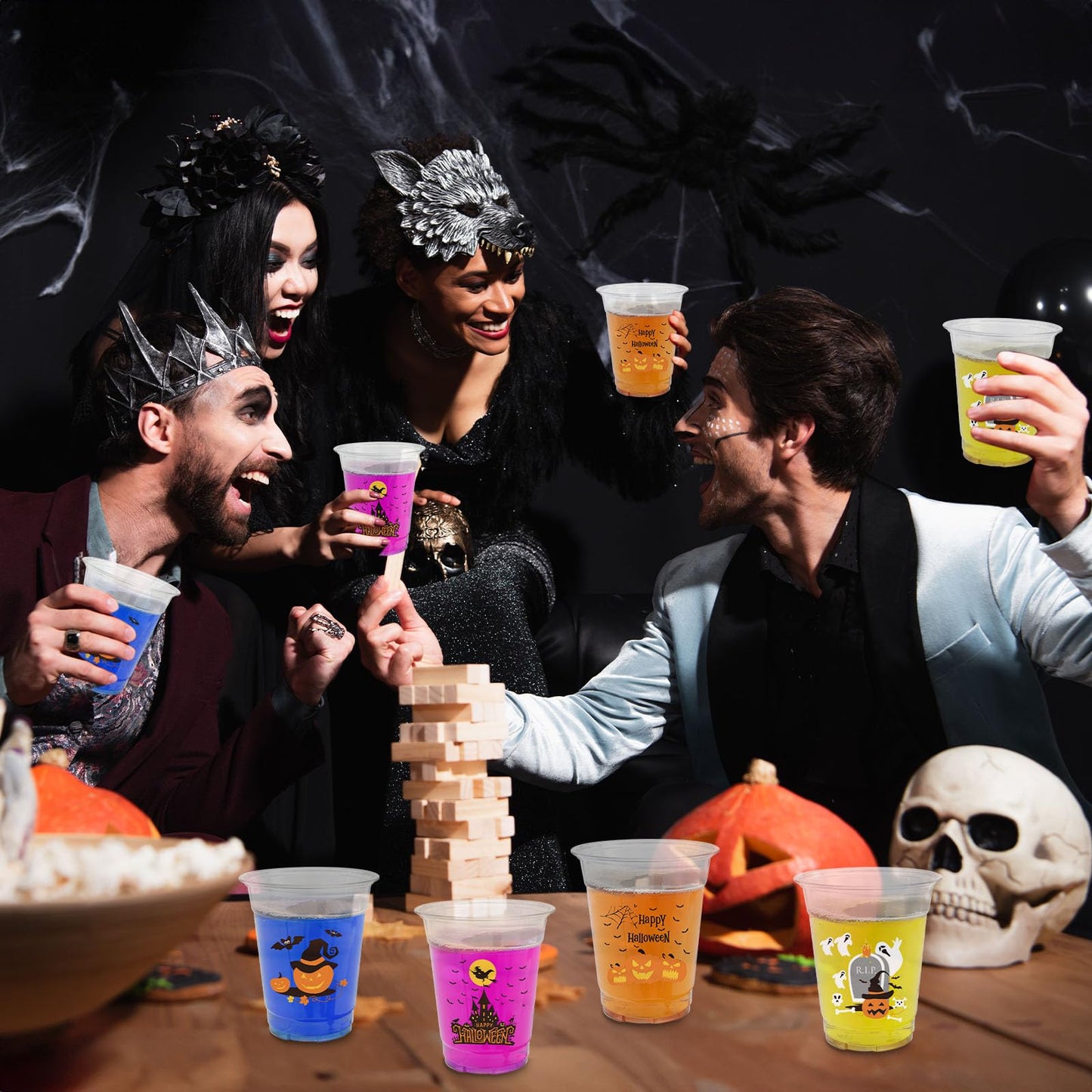 50 Pcs 12OZ Halloween Cups,Halloween Plastic Cups Party Decorations Disposable Clear Pumpkin Bat Ghost Plastic Cups Juice Soda Beverage Halloween Party Favors For Halloween Themed Birthdays Supplies