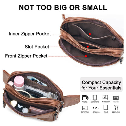 LATMAP 3L Fanny Packs for Women Cross Body Bag Vegan Leather Chest Belt Bag Fashion Waist Pack Small Bum Bag Crossbody for Travel Running Workout, Brown