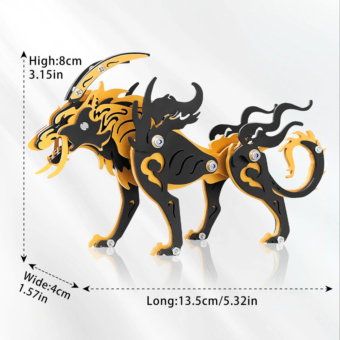 3D Metal Puzzles,3D Metal Puzzle for Adults,Mechanical Model Kit Wolf King Black Orange,Steel 3D Puzzles Stainless Steel Ornaments for Adults Home Decor Art Craft Gifts Toys.