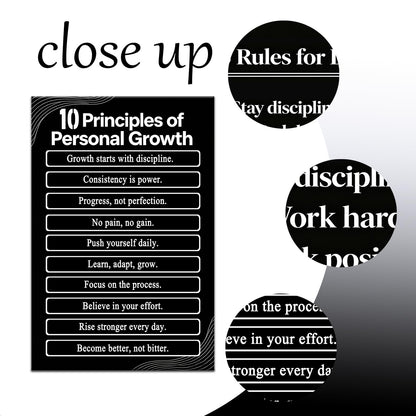 PSYYSP Motivational Wall Art 10 Principles Of Personal Growth Inspirational Poster For Office Men Women Desk Decor Small Success Quotes Canvas Print Framed Discipline Mindset Wall Sign 12x18 Inch