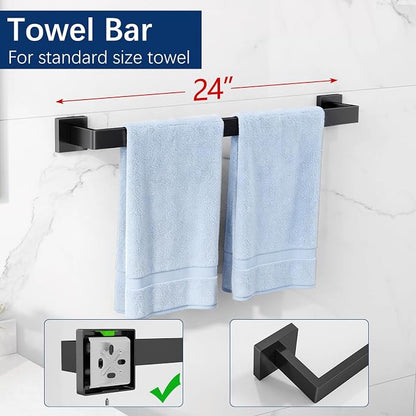 Gypie 5-Piece Bathroom Accessories Set, 24-in Towel Racks Wall Mounted Stainless Steel, Towel Hardware Set Matte Black