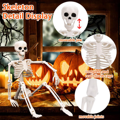 XIMISHOP 5pcs Halloween Skeleton Decoration, 16" Full Body Posable Hanging Skeleton with Movable Joints for Graveyard Haunted House Indoor Outdoor, White