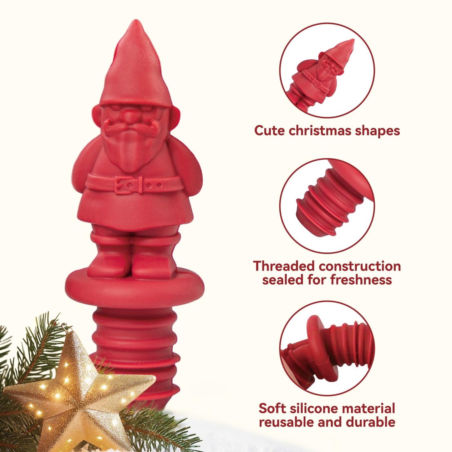 christmas wine stopper Set of 4, Multicolor Wine Bottle Caps, Funny Silicone Bottle Stoppers to Preserve Freshness, BPA Free, Perfect for Parties and Gifts