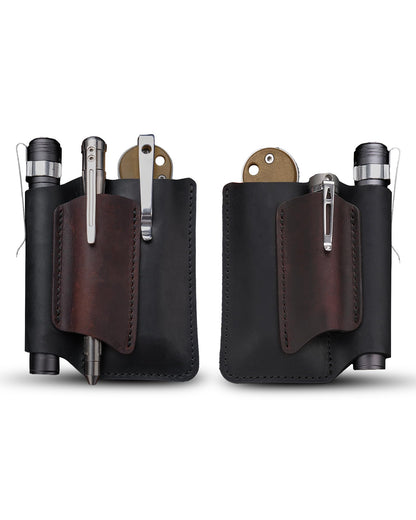 VIPERAED PJ38 Leather Multitool Sheath for Men, 4-in-1 Utility Leather Holster, EDC Pocket Organizer for Pocket Knife Multitool Flashlight and Pen