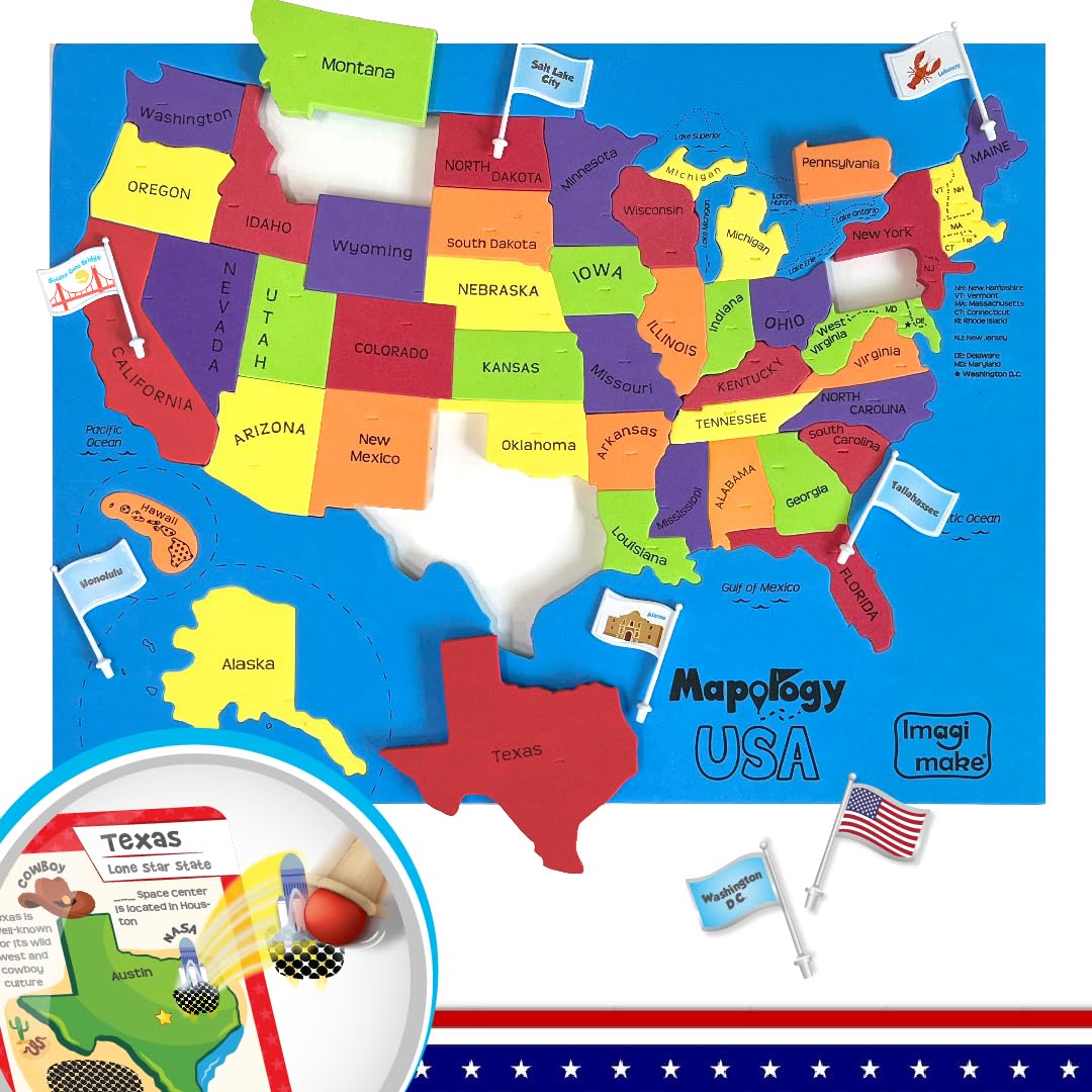 Imagimake Mapology United States Flash Card Puzzle with Flags, Country- Capitals | Educational Toy for Kids Ages 8-12 | Learn Geography Puzzles for Kids Ages 12-16 | Birthday Gift for Boys & Girls