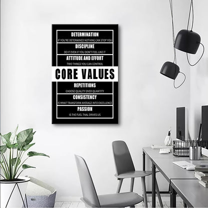 Inspirational Entrepreneur Quotes Core Values Motivational Wall Art Poster Print on Canvas Modern Positive Theme Picture Artwork for Living Room Office Gym School Stretched and Framed [24''Wx36''H]