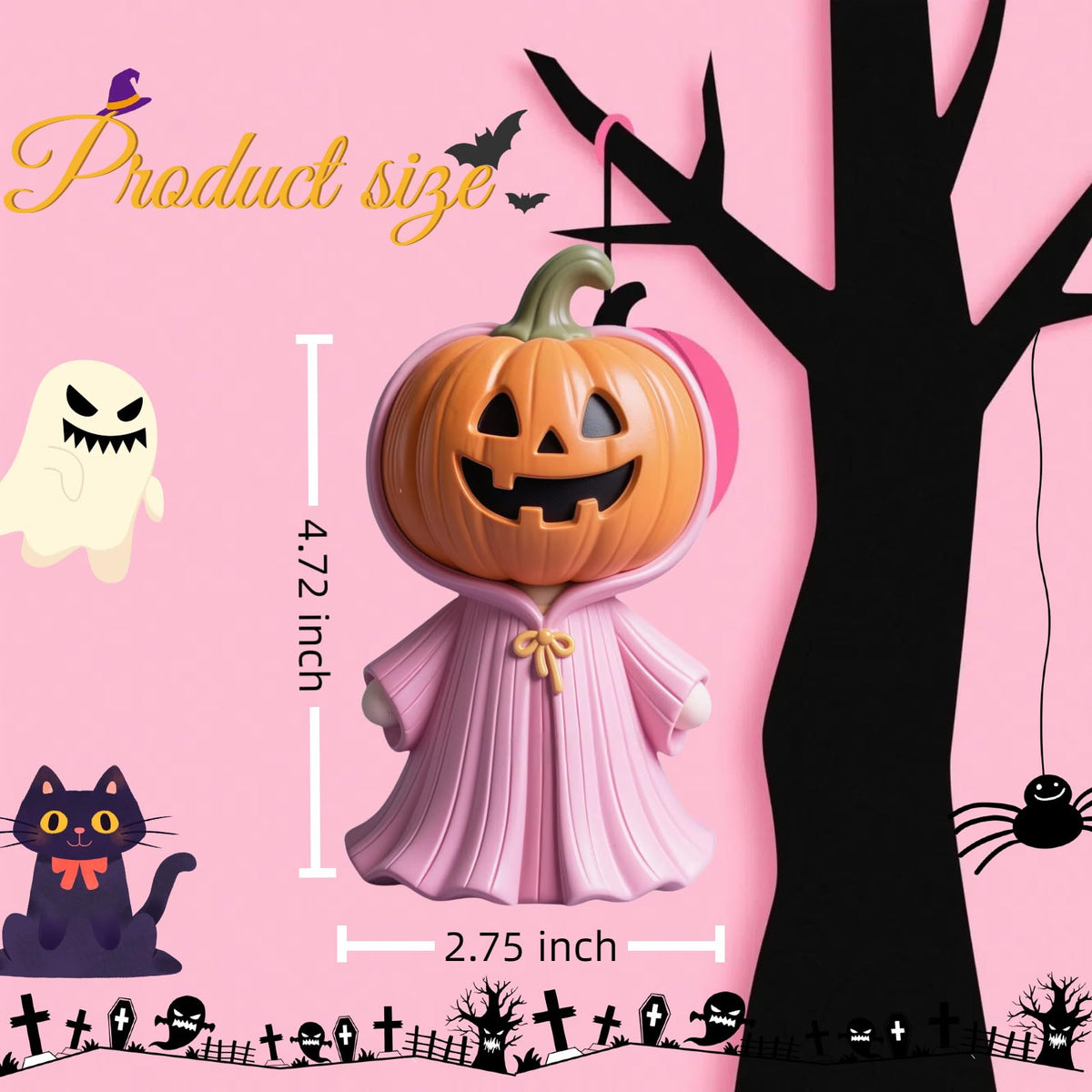 Lummitwit Pink Halloween Ghost Decoration, Cute Pink Ghost Figurine, Halloween Resin Figurine, Cute Pumpkin Ghost Indoor Dining Table, Mantel, Shelf Decoration Craft Pumpkin Gift (Pumpkin Face)