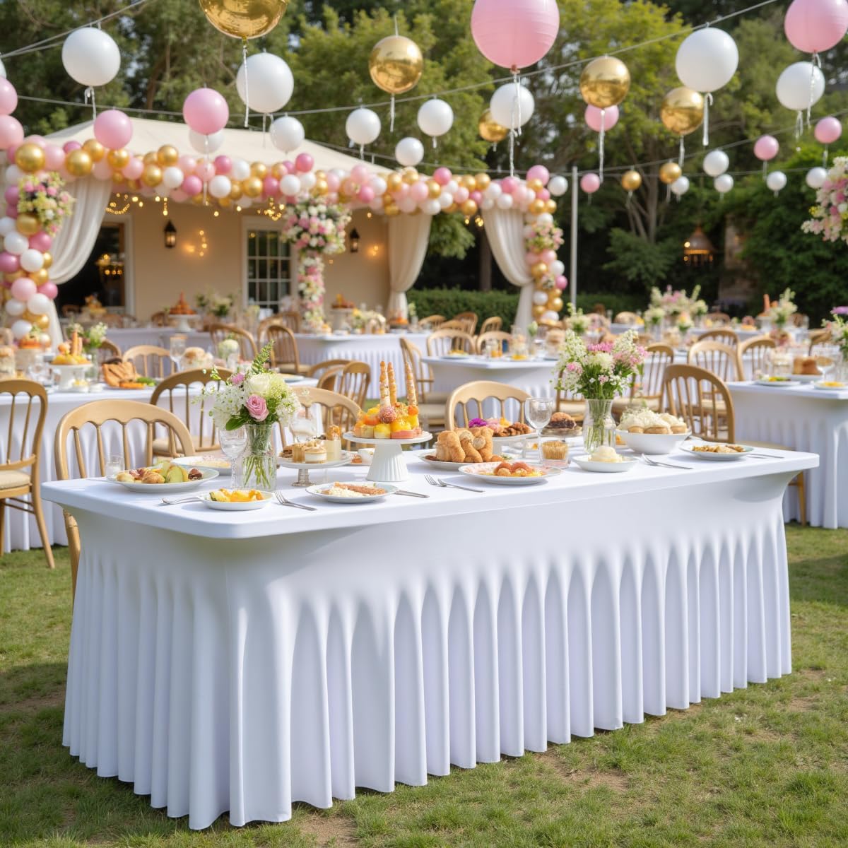 Htper 8 Pack Spandex Tablecloth for 6 Foot Rectangle Tables, Wrinkle Free Stretch Table Cloths 6ft Fitted Table Cover Desk Skirt for Parties Weddings Birthday Banquet Baby Shower
