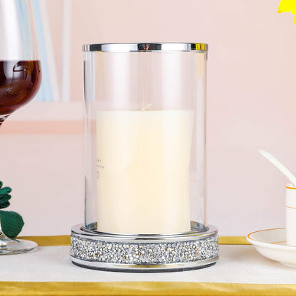 Pillar Candle Holders set of 2,Hurricane Candle Holders for Pillar Candle,Glass Candle Holder for Coffee Dining Table, Wedding, Christmas, Halloween, Home Decoration,Silver Candle Holders