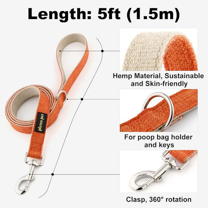 Plutus Pet Cotton Hemp Dog Collar and Leash Set, Adjustable Collar for Small, Medium, and Large Dogs, Heavy Duty and Soft on Skin, Orange, L