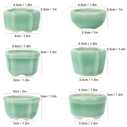 Bonsai Planter 1.8 inch (4.5cm) Mini Succulent Glazed Pots Set of 12 Green