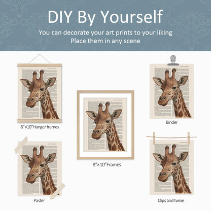 VONTP Retro Giraffe Wall Art Decor, Cute Giraffe Baby Dad Mom Wild Animal Family Prints Poster Wall Decorations for Nursery Kids Room Bedroom Dorm Bathroom, 8x10 Set of 4 (Unframed)