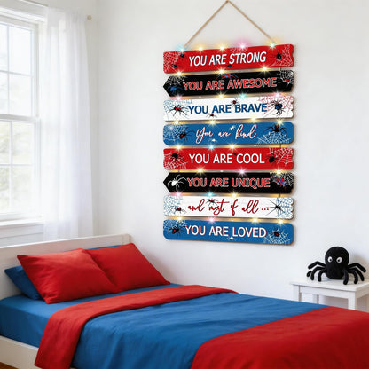 Spider Room Decor with LED Lights Bedroom Boys Room Wall Decor Children Inspirational Motivational Wall Art Wooden Wall Decor Little Boy Kids Room Interior Decor Toddler Room Sign