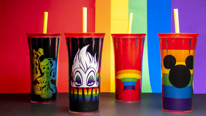 Zak Designs Disney Halloween Rainbow Collection Double-Wall Insulated Plastic Tumbler for Cold Drinks, Travel Cup with Splash-Proof Straw Lid Made with Durable Materials (Mickey and Friends, 20 oz)