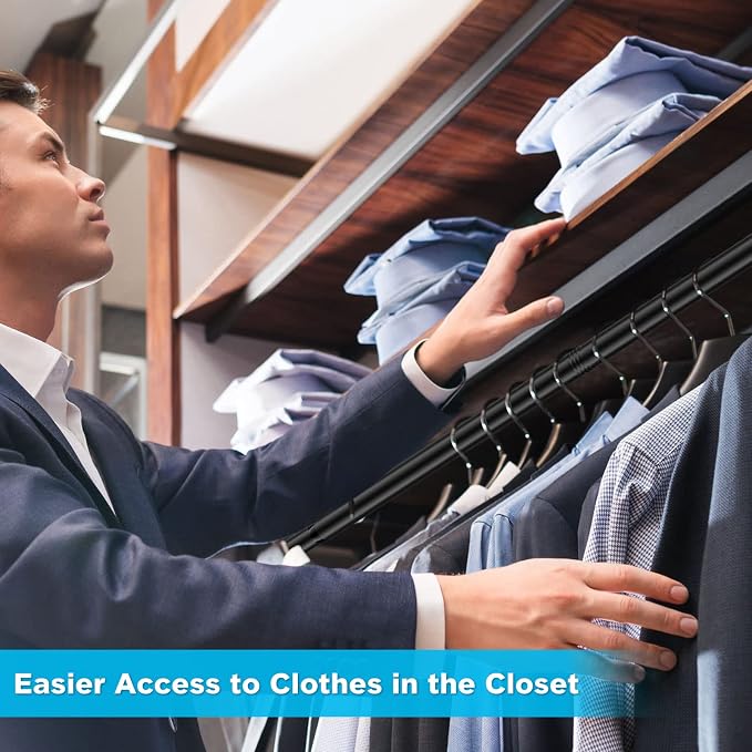 INFLATION Hanging Closet Rod 15-40 Inch Adjustable Width for Stylish Clothes Rack and Hangers, Versatile Black Tension Rod 35 Inch Height Perfect Clothing Organizer for Women, Men, Kids