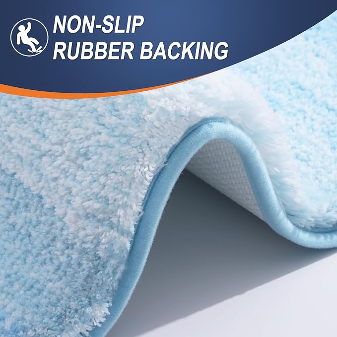 OLANLY Large Bathroom Rugs Mat 54x24, Extra Soft Absorbent Microfiber Bath Rugs, Rubber Backing, Quick Dry, Machine Washable Bath Mats for Bathroom, Tub and Shower, Home Decor Accessories, Sky Blue