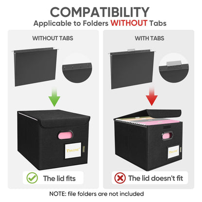 BALEINE File Organizer Box with Lid, Collapsible File Folder Organizer with Plastic Slide, Hanging File Folder Box for Office Document Storage (1 Pack, Black)