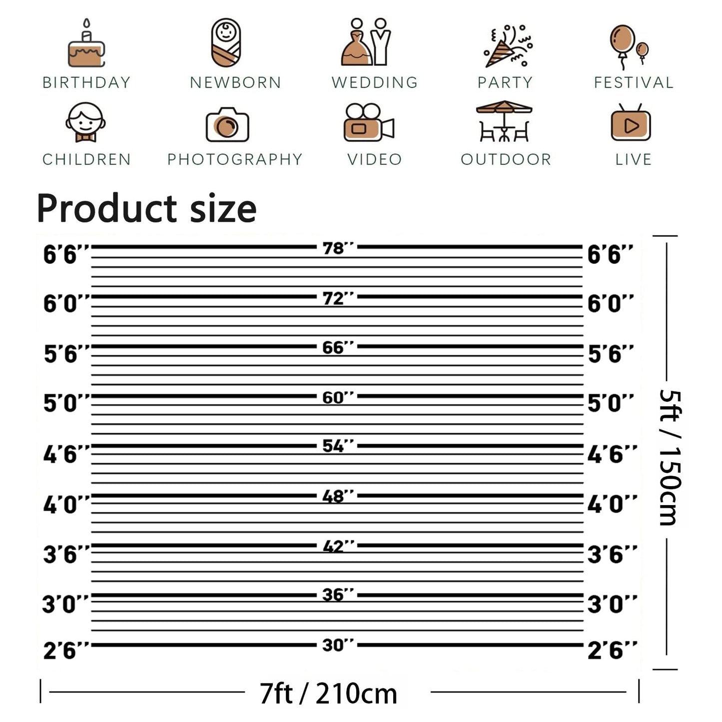 Celchvens Mugshot Backdrop for Party Decorations, 7x5ft Police Lineup Banner Suspect Height Background, Funny Crime Scene Party Background for Adults Birthday, Halloween, Cosplay, Jail Theme
